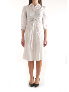 Twinset abito lungo in misto lino con ricami da donna bianco ottico