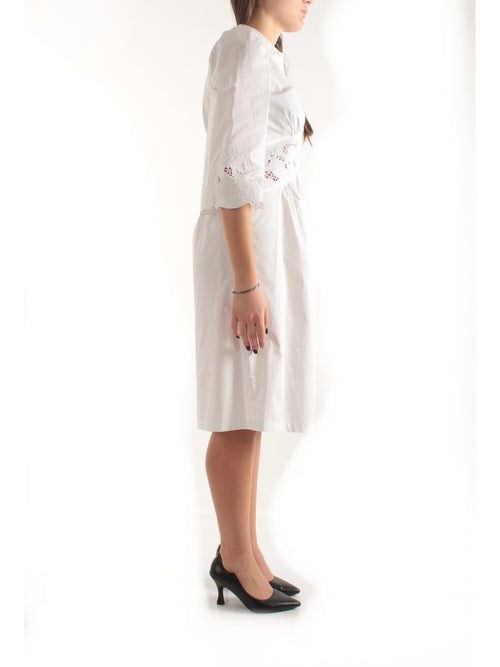 Twinset abito lungo in misto lino con ricami da donna bianco ottico
