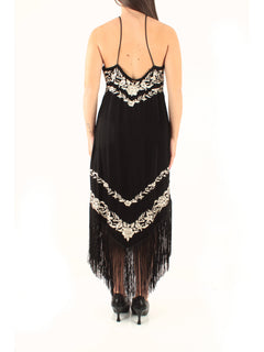 Twinset abito lungo con ricamo floreale da donna nero/madreperla