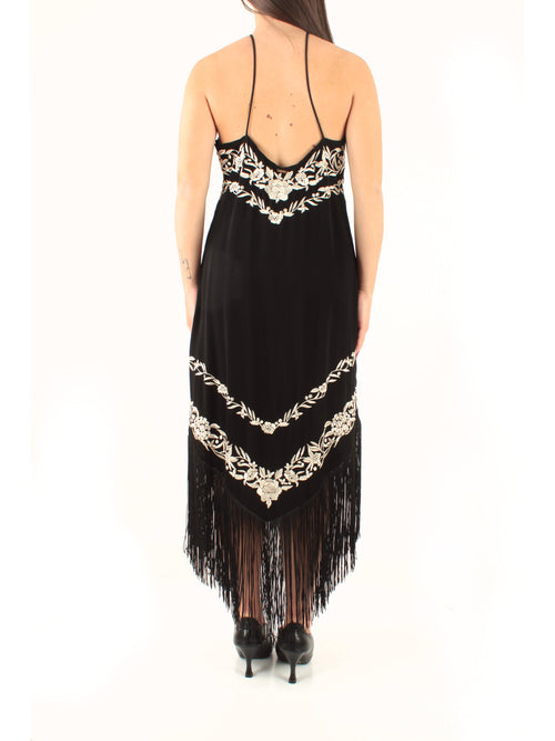 Twinset abito lungo con ricamo floreale da donna nero/madreperla