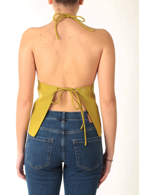 Twinset gilet halter in misto lino da donna avocado oil