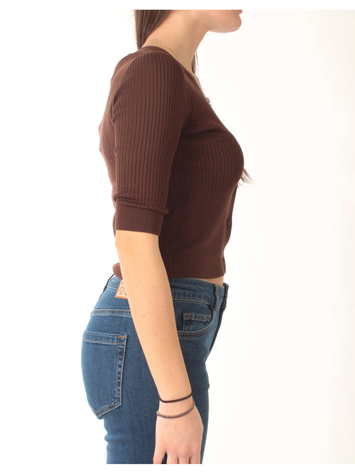 Twinset cardigan in cotone e seta da donna coffee liqueur