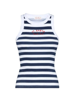 MC2 Saint barth Ada canotta in cotone a costine da donna bianco/blu
