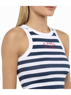 MC2 Saint barth Ada canotta in cotone a costine da donna bianco/blu
