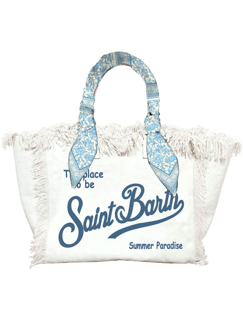 MC2 Saint barth borsa vanity regular in canvas con twill da donna bianco/blu