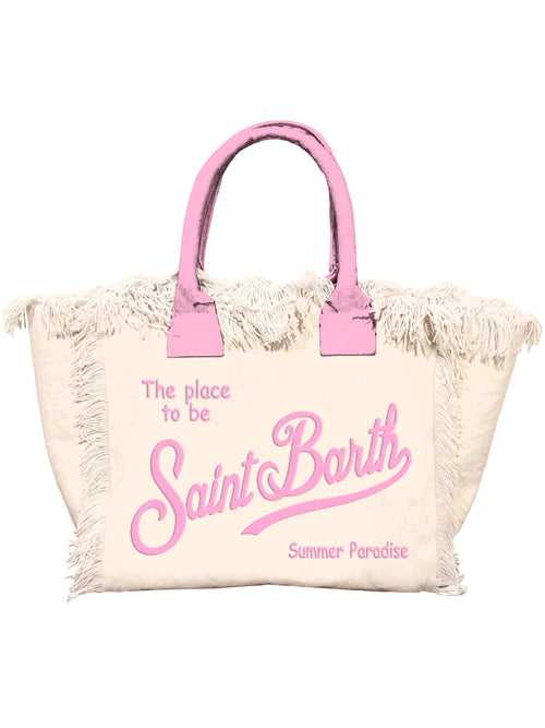 MC2 Saint barth borsa a spalla vanity in canvas da donna panna/rosa