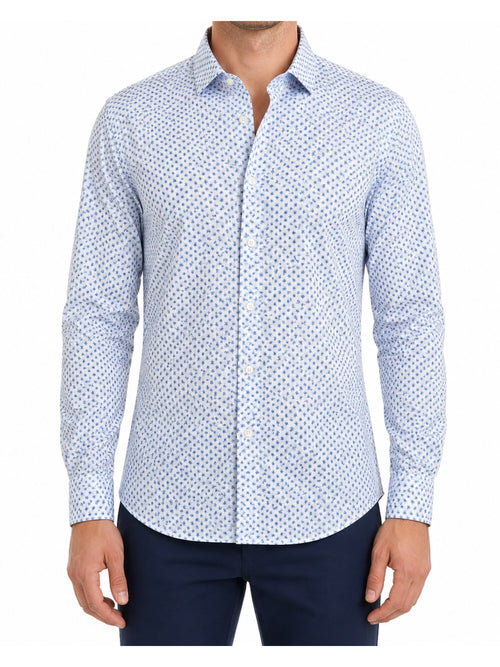 Fedeli camicia fantasia da uomo bianca/azzurra