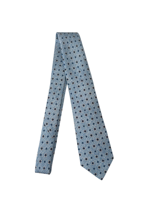Kiton cravatta 7 pieghe in seta stampata da uomo celeste