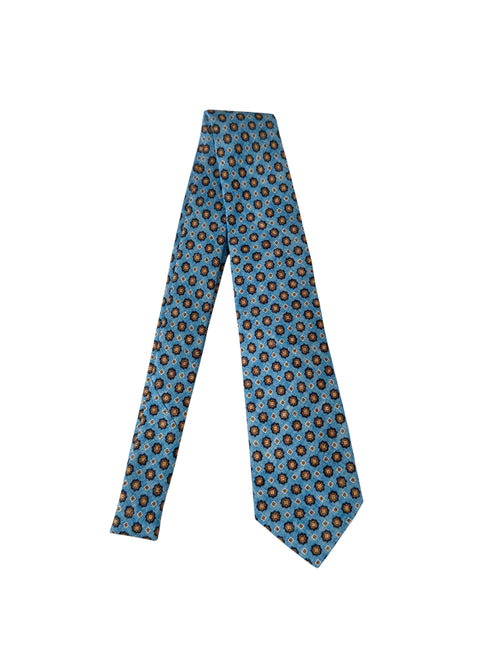 Kiton cravatta 7 pieghe in seta stampata da uomo azzurro