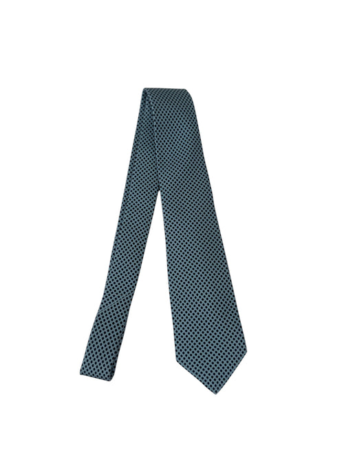 Kiton cravatta 7 pieghe in seta stampata a pois da uomo azzurro