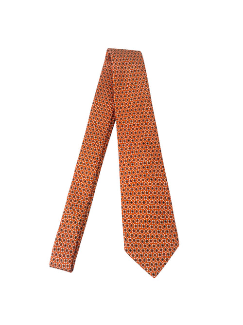 Kiton cravatta 7 pieghe in seta stampata da uomo arancione