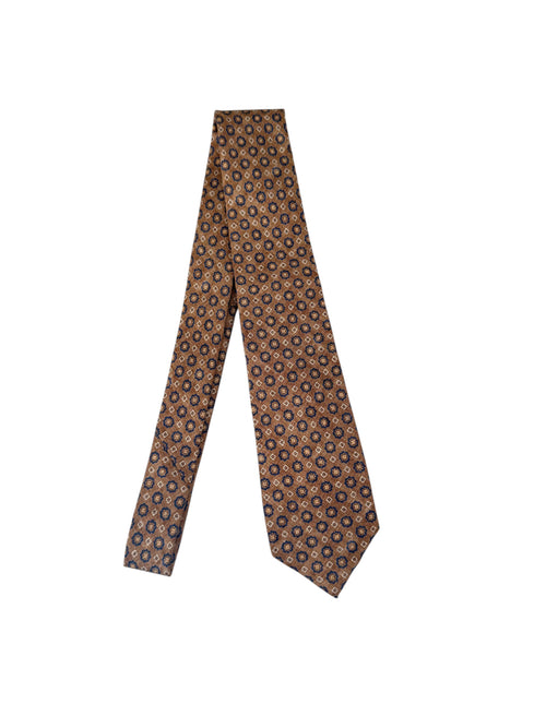 Kiton cravatta 7 pieghe in seta stampata da uomo marrone