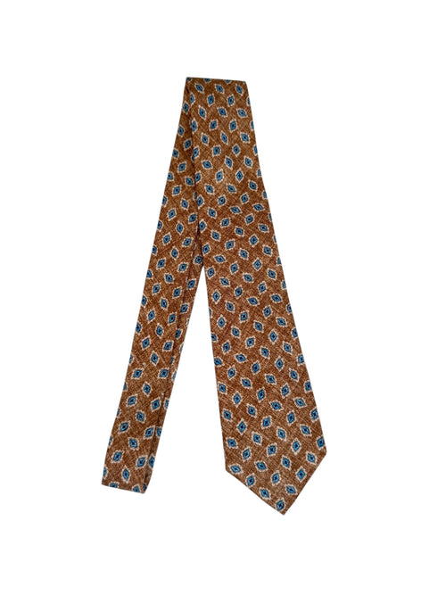 Kiton cravatta 7 pieghe in seta stampata da uomo marrone