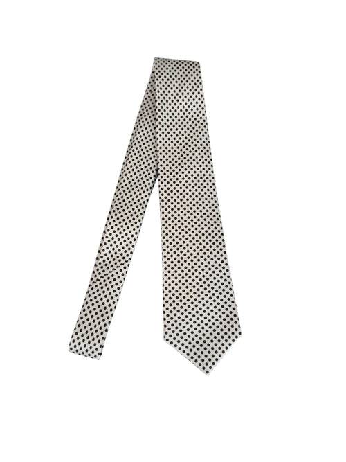 Kiton cravatta 7 pieghe in seta stampata pois marroni da uomo bianco