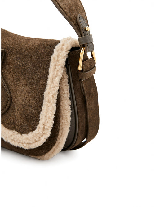 Coccinelle borsa Mavery small in suede fango da donna