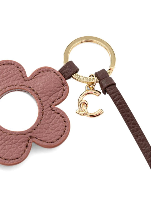 Coccinelle portachiavi a fiore con specchio da donna in pelle rosa