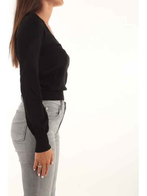 Twinset Maglia fitted con dettagli crochet da donna nero