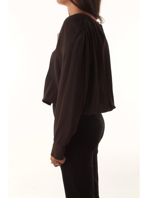 Twinset Blusa doppio uso in crêpe de Chine da donna marrone