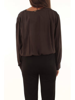 Twinset Blusa doppio uso in crêpe de Chine da donna marrone