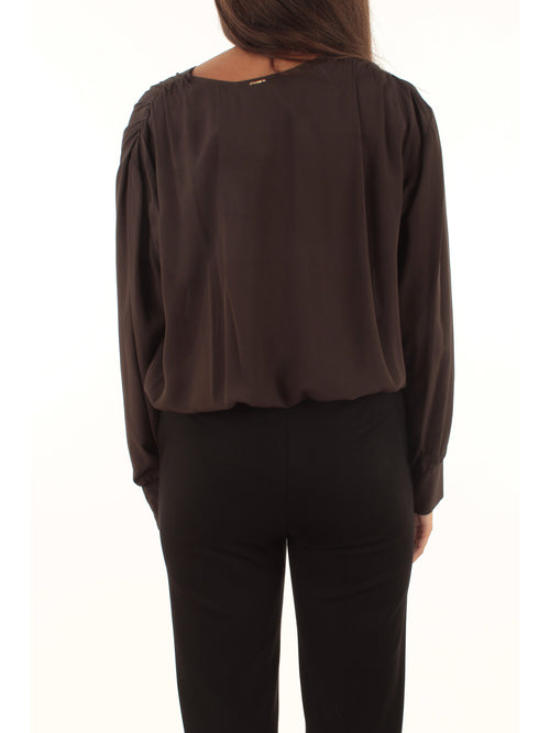 Twinset Blusa doppio uso in crêpe de Chine da donna marrone