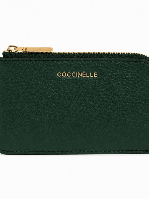 Coccinelle portacarte/monete metallic da donna garden green in pelle