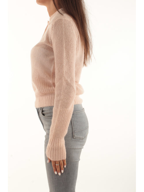 Patrizia Pepe Maglia a polo in misto mohair e lana da donna talco rose