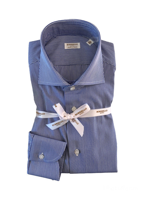 Borriello camicia in cotone a righe da uomo bianco/blu