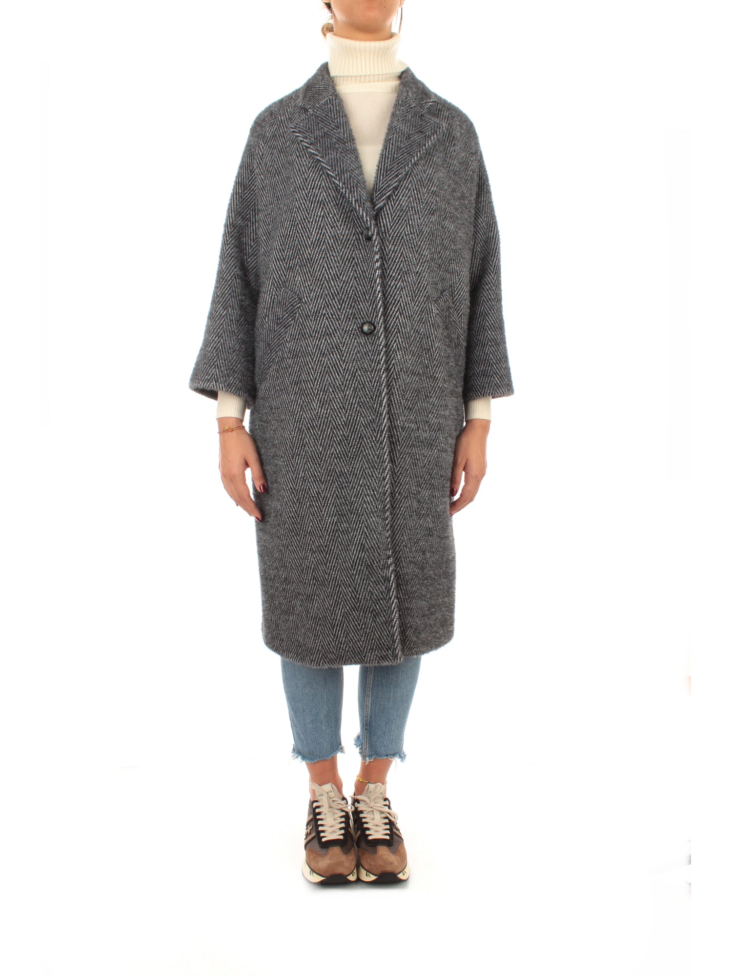 Guttha Milano cappotto spigato con manica a ¾ grigio da donna