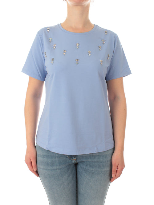 Elena Mirò t-shirt con ricamo floreale da donna azzurro