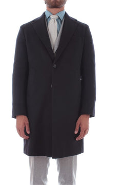 Barba cappotto monopetto in lana blu da uomo,149603U