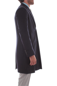 Barba cappotto monopetto in lana blu da uomo,149603U