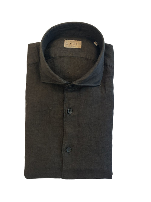 Xacus camicia in lino nero da uomo,722ML 21135