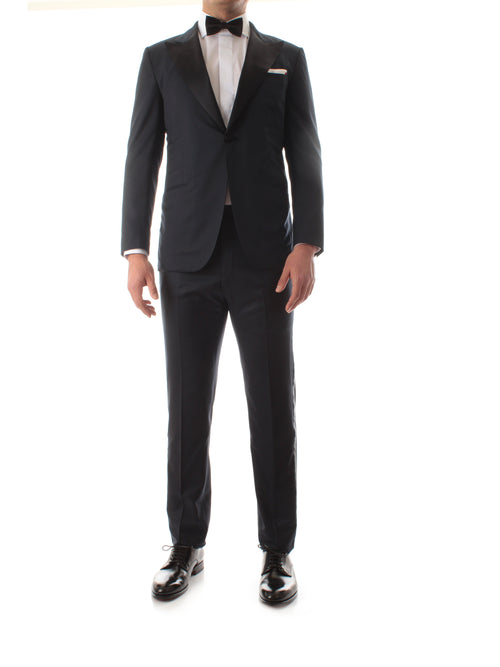 Kiton abito smoking in lana blu da uomo,UASM861K0102402004