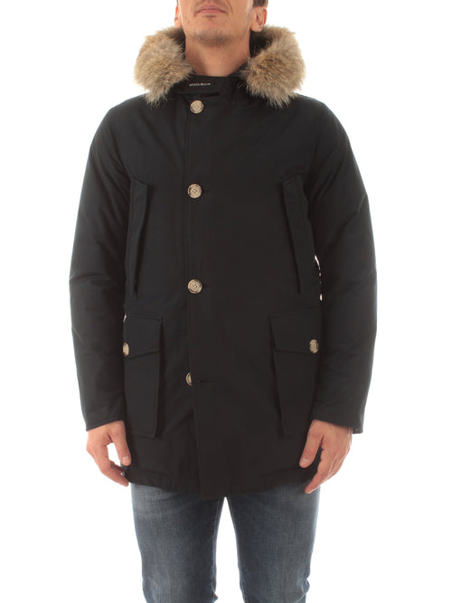 Woolrich ARCTIC DETACHABLE FUR PARKA melton blue da uomo,CFWOOU0482MRUT0001