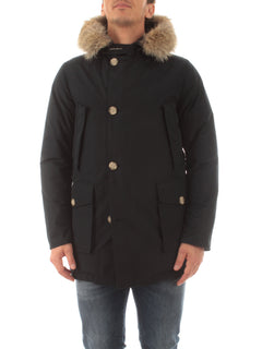 Woolrich ARCTIC DETACHABLE FUR PARKA melton blue da uomo,CFWOOU0482MRUT0001
