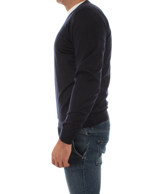 Fedeli pullover in misto seta e cashmere blu da uomo,5UI07135