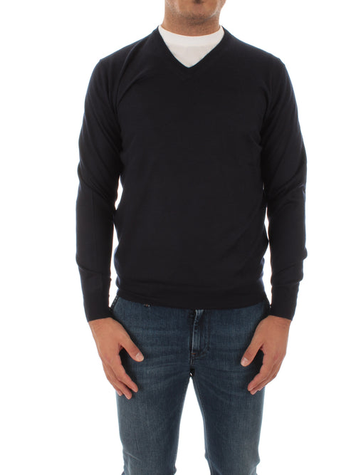 Fedeli pullover in misto seta e cashmere blu da uomo,5UI07135