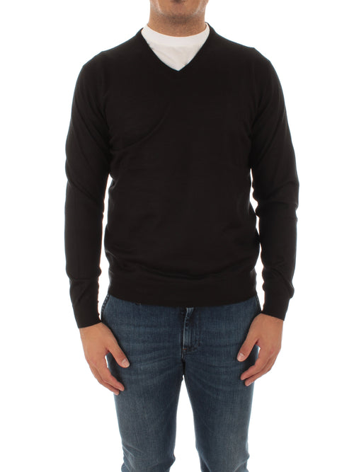 Fedeli pullover in misto seta e cashmere nero da uomo,5UI07135