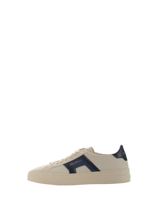 Santoni double buckle sneaker da uomo in pelle bianco/blu