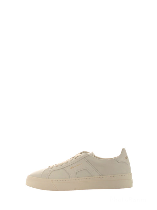 Santoni double buckle sneaker da uomo in pelle bianco