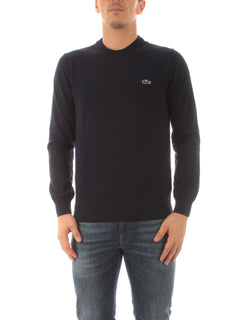 Lacoste pullover da uomo con collo rotondo in cotone organico blu navy