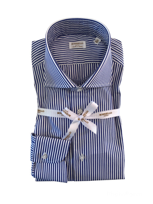 Borriello camicia in cotone a righe da uomo bianco/blu