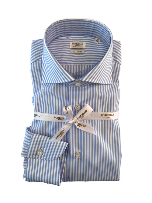 Borriello camicia in cotone a righe da uomo bianco/azzurro