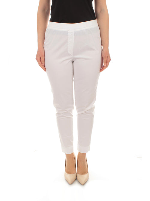 Gaia Life pantaloni in gabardina di cotone stretch da donna bianco