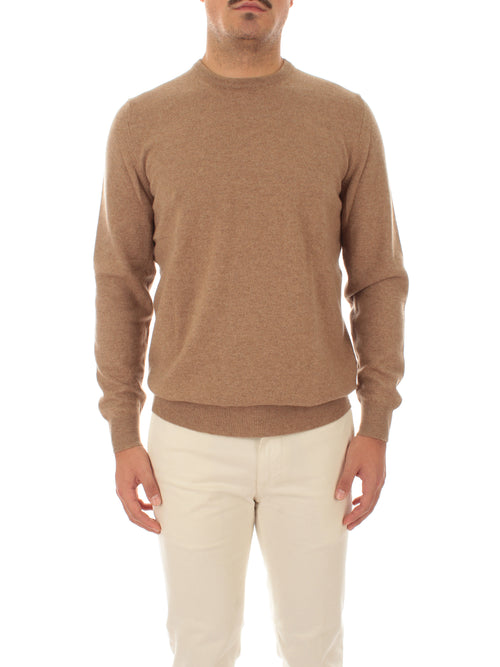 Fedeli maglia girocollo in puro cashmere da uomo dark natural