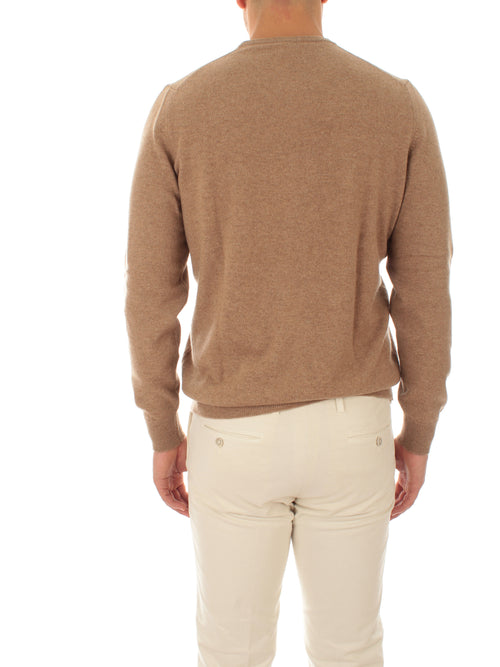 Fedeli maglia girocollo in puro cashmere da uomo dark natural