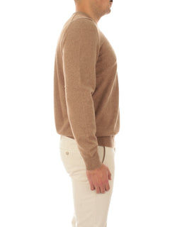 Fedeli maglia girocollo in puro cashmere da uomo dark natural