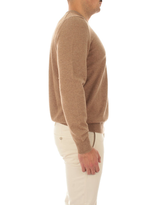 Fedeli maglia girocollo in puro cashmere da uomo dark natural