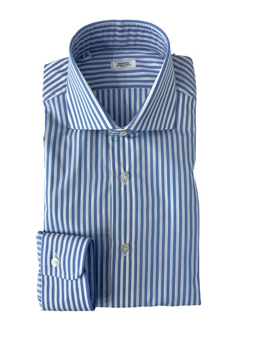 Barba camicia in cotone a righe larghe bianco/azzurro da uomo