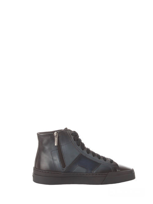 Santoni sneaker double buckle alta da uomo in pelle blue